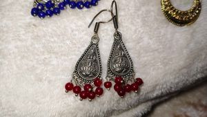 Dangle Earrings with Blue Beads