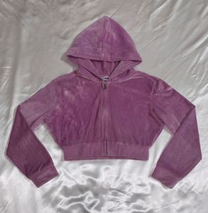 Outryt Pink Velour Zip-Up Hoodie