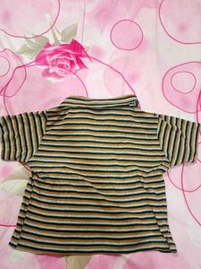 Striped Polo Neck Top