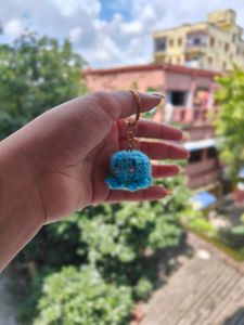 Cute Blue Crochet Octopus Keychain