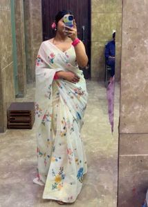 flower coton lines Saree "only one time use"