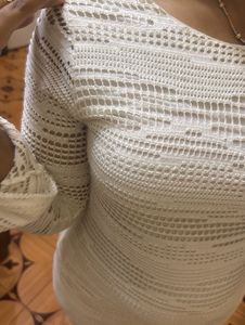 New White Crochet Mini Dress