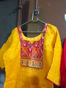 Yellow Kurta Set with Red Pants