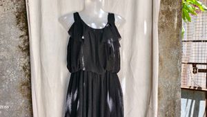 20194. Chic Black Ruffle Cold Shoulder Dress
