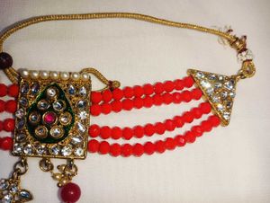 Red Beaded Kundan Jewellery Set