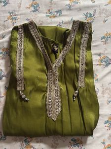 Olive Green Kurta Set with Embellishments