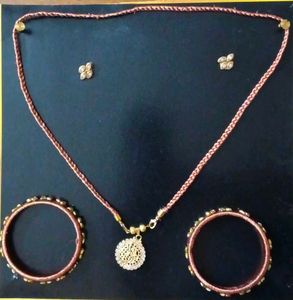 Copper Tone Necklace, Earrings & Bangles Set