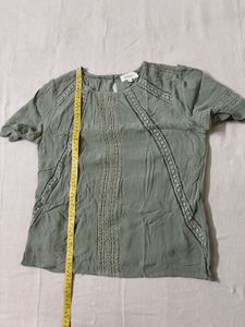 Olive Embroidered Short Sleeve Top