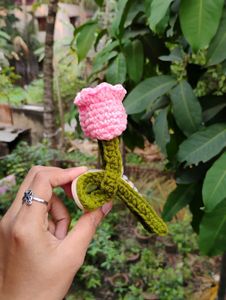 Crocheted Pink Flower Hair Clip