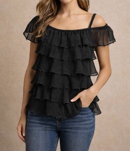 Ruffle & Beads Detail Babydoll Tops