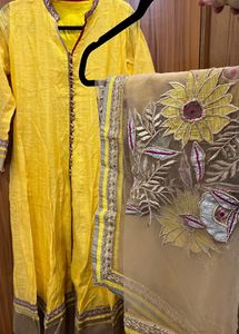 Yellow Embroidered Kurta Set with Designer Dupatta