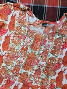Orange Floral Print Kurta Set with Dupatta