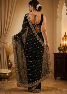 Elegant Black Sequined Saree