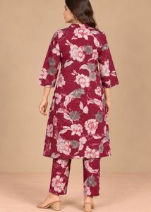 Maroon Floral Print Kurta Set