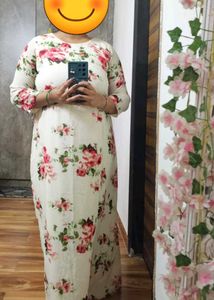 White Floral Print Gown