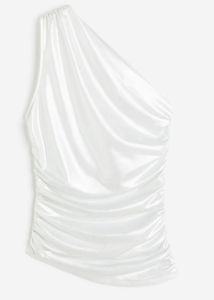 White One-Shoulder Ruched Top