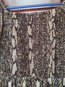 Sheer Snake Print Smocked Midi Dress