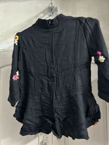 Black Embroidered Floral Blouse