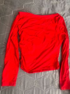 Red One Shoulder Long Sleeve Top