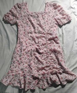 Pink Floral Puff Sleeve Mini Dress