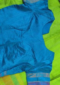 Green Cotton Saree with Striped Border