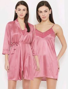Heavy Satin Night Dress With Cape