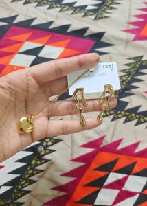 Heart Pendant Necklace &amp; Unique Earrings Set