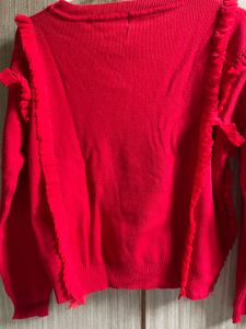 Red Ruffled Knit Sweater