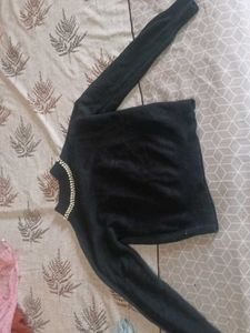 Elegant Black Pearl Embellished Sweater