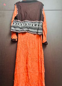 Orange Ethnic Kurta Set with Jacket