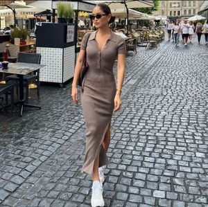 Ribbed Knit Midi Dress with Collar