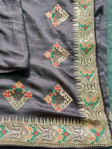 Embroidered Grey Saree