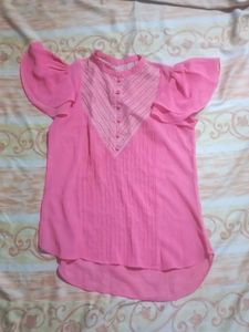 1.Pink Flutter Sleeve Top