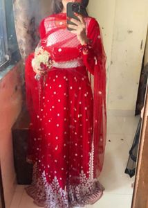 Stunning Red Embroidered Lehenga Choli Set