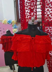 Red Off-Shoulder Ruffle Top