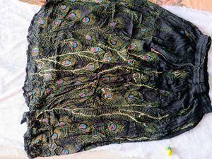 Women's Peacock Print Long Skirt | Sequins Work |