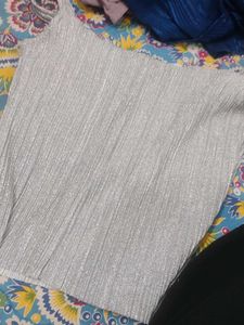 Sparkling Silver Pleated Top