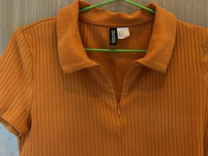 H&amp;M - Ribbed Cropped Polo Top