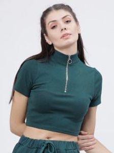 Green Cropped Zip-Up Top