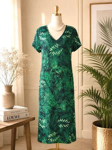 Imported V-Neck Tropical Print Maxi Dress