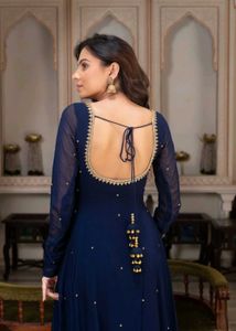 Navy Blue Long Anarkali Dress for Women
