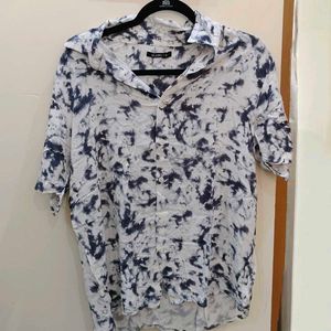 Zudio Tie-Dye Resort Shirt | White & Navy
