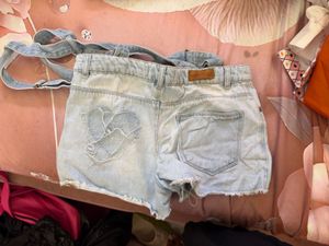 Denim Shortalls with Heart Detail
