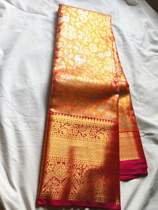 Beautiful parrot theme Brocade orange silk