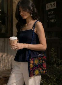 Boho Embroidered blue sling bag