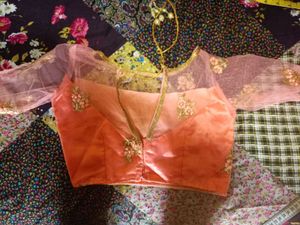 Peach Embroidered Lehenga Choli Set