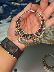 Bohemian Beaded Hoop Earrings with Coins