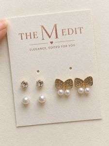 Cute Gold Bow &amp; Pearl Stud Earrings 🎀