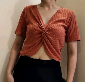 Zara Twisted Front Crop Top Burnt Orange
