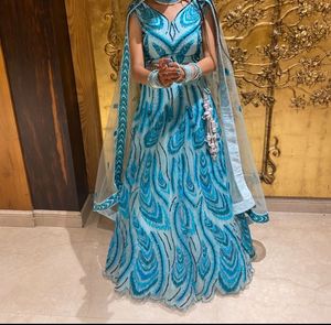 Stunning Blue Peacock Feather Lehenga Choli